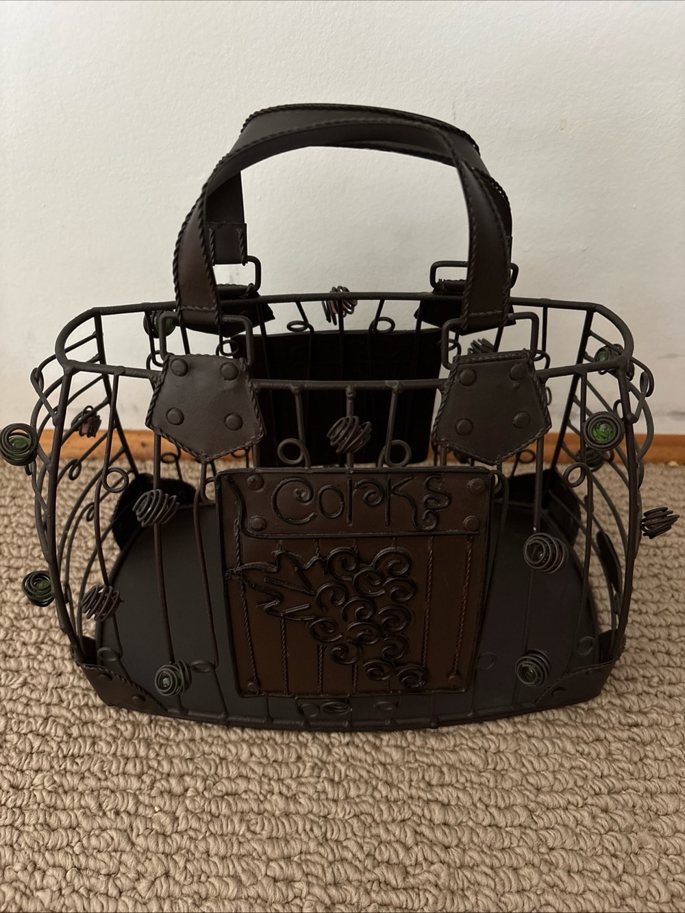 Epic Products handbag cork cage wine metal wire purse storage basket beaded